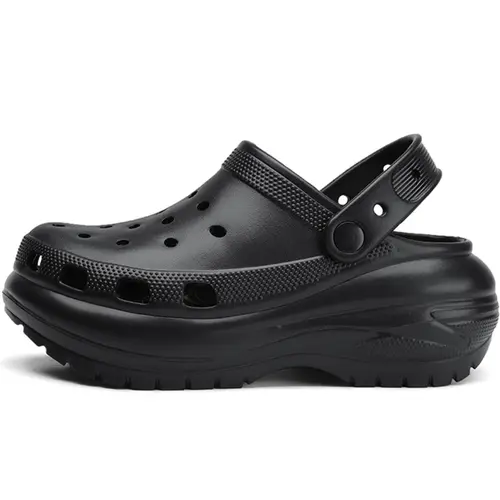 Women's Black Color Platform Slides, Casual Comfortable Home Slippers, Eva Beach Slippers, Non-slip Soft Slipper Shoes for Indoor & Outdoor Wear, House Slides, Footwear