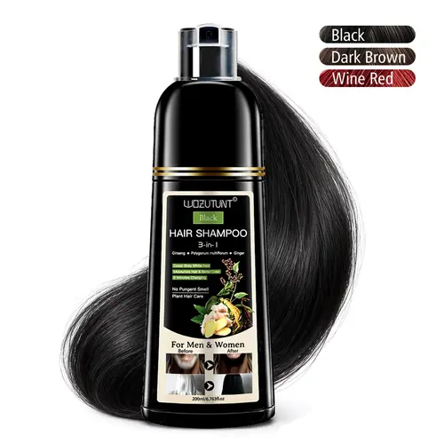 Goiple 200ml 3-in-1 Black Hair Dye Shampoo, Herbal Natural Ingredients Ginseng-Infused Haircare for Normal Hair, Covers Grays, Gentle Long-Lasting Color, Revitalizing Formula for Silky Smooth Results