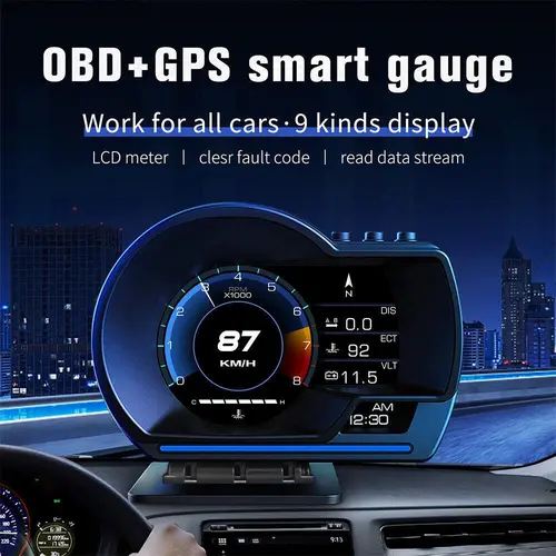 Car OBD2+GPS Head Up Digital Display for OBD2-enabled cars (2008+), KM/H MPH with OBD Multifunctional LCD Ambient Light Multi-Function Display Auto Car Accessories OBD2GPS,SummerVibes