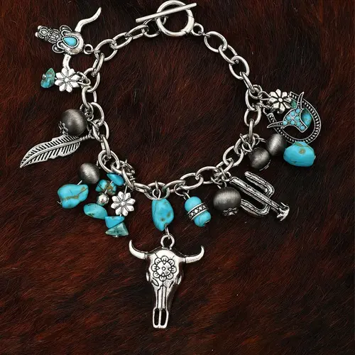Vintage Western Cowboy Charm Decor Bracelet, Turquoise Decor Premium Bracelet for Women & Men, High Quality Bracelet, Trendy All-match & Exquisite Jewelry for Birthday Gift