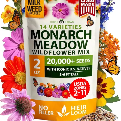 Wildflower & Milkweed Seeds for Planting Outdoors – Heirloom Perennial Flower Seed Mix, Monarch Butterfly Garden Seeds, High Germination Pollinator Seeds for Bees & Birds