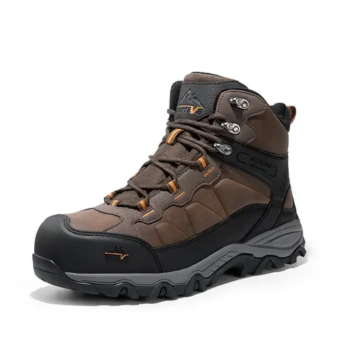 NORTIV 8 Men's Wide Steel-Toe Lace-Up Leather Work Boots - Breathable Fabric, Oil-Resistant, Supportive, Non-Slip Rubber Sole Safety Footwear with Laces, Zip for Construction, Warehouse, Roofing Workers (Multicolor)