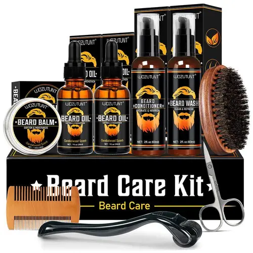 【Deals for You days】Beard Kit  & Men Grooming & Care W/Beard Wash,3 Packs Beard Oil,Beard Balm Leave-in Conditioner Boyfriend Father’s  Gift