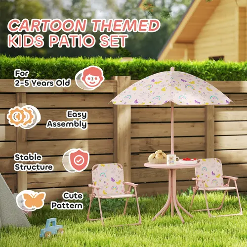 #tiktokshopbacktoschool Outsunny Folding Kids Table and Chair Set, Picnic Table with Frog Pattern Removable & Height Adjustable Sun Umbrella for Garden, Backyard