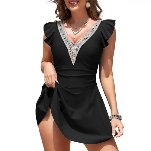 Aleumdr Women's Tummy Control 1-Piece Swimsuit - Skirted Swim Dress, Full Coverage Swimwear, Sport Swim Romper for Beach Vacation, Full Coverage Swimsuits