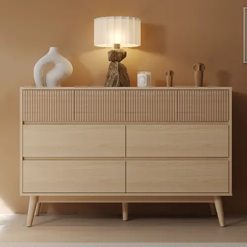 VOWNER Fluted Dresser for Bedroom with 8 Drawers, Modern Chest of Drawers with Striped Surface & Pull-Free Drawers Interior Storage Furniture