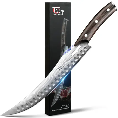#sohochic SYOKAMI Stainless Steel Butcher Knife, 10.5 Inch High Carbon Japanese Style Carving Knife with Wood Full Tang Wooden Handle, Damascus Pattern Cooking Knives, Razor Sharp Breaking Kitchenware with Gift Box Ideal for Valentine's Day, Cutti