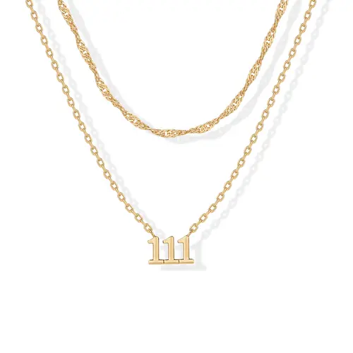 PAVOI 14K Gold Plated Angel Numbers Pendant Necklace for Women - Chain Zodiac Pendants Necklace