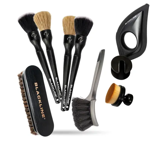 BLACKLINE Car Detailing Brush Kit Pack - Complete Automotive Detailing Tools with Ultra-Soft Boar's Hair, Tire, Leather Brushes for Deep Cleaning, Accessories for Car