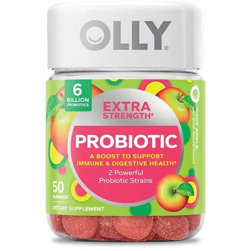 OLLY Extra Strength Probiotic Digestive Gummies Vitamins Supplements - 6B CFUs, 2 Strains, Fruit Flavor, 50 Count for Body Health