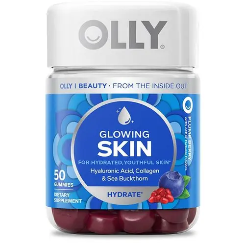 OLLY Glowing Skin Collagen Gummy Beauty Healthcare Natural Anti Aging Supplement, Hydrating for Youthful Glow Up, with Hyaluronic Acid, Sea Buckthorn, Berry Flavor, Chewable, 25-Day Supply - 50 Count, Edible