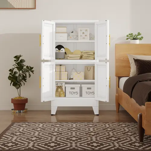 Kitchen Pantry Cabinet 47" Tall Metal Storage with Doors & Adjustable Shelves Black Freestanding Organizer for Kitchen Dining Room Living Room Laundry Room Minimalist Drawer Tower