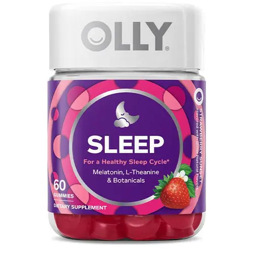 OLLY Sleep Gummy Dietary Supplement - 3 mg Melatonin Vitamins, L-Theanine, Chamomile Blend, Lemon Balm, Herbal Sleep Support, Strawberry Flavor, 60 Count