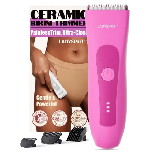 LADYSPOT Women's Ceramic Bikini Trimmer Shaver - High Quality Wireless USB Rechargeable Electric Waterproof Self Care Product for Adults, Detachable Head, Precise, Safe, Portable, Ideal for Bikini Hair Removal, Arms, Legs, Women's Gifts