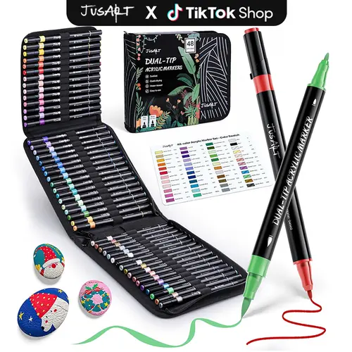 Dual-Tip Waterproof Paint Marker Set - 48/36 Colors Premium Office Stationery with Cotton Cores, Painting Bag, Brush & Fine Tips for Colorful Drawing, Back to School & Valentine's Day Multi-Surface Art Supplies, Doodle Drawing Pen, Acrylic Markers
