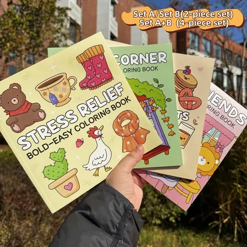 Cartoon Pattern Coloring Book, Coloring Gift Book, 2/4 Counts/set Stre