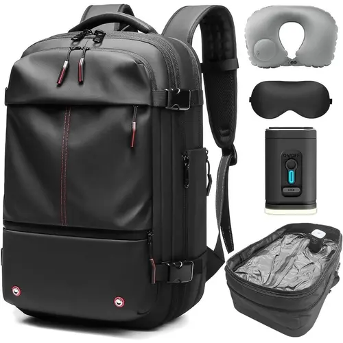 Kabaqoo Airback Vacuum Seal Compression Travel Backpack 60L - Expandable Vacpack, Water Resistant, TSA Lock, Airbag, Black (Electric AirPump Included) - Durable, Airplane, Casual Styles; Travel Bag, Luggage, Outdoor Accessory