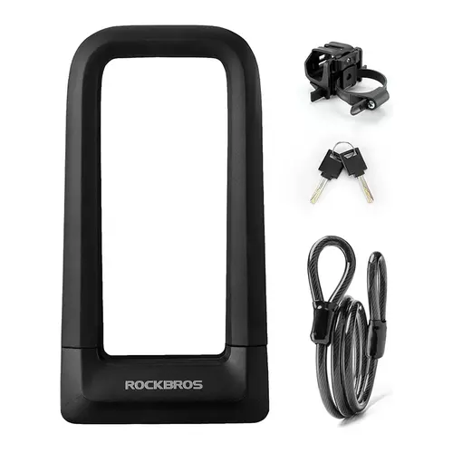 ROCKBROS Anti Theft Bike U Lock with Cable Silicone Cover (Max 22.5MM + 1.2M/4Ft Steel Cable + Mounting Bracket)