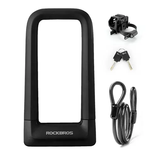 ROCKBROS Heavy Duty Anti-Theft Bike U-Lock with Silicone Cover, 22.5MM Size, 1.2M/4Ft Steel Cable & Mounting Bracket - Road Bike Lock, Cycling Ebike Accessories