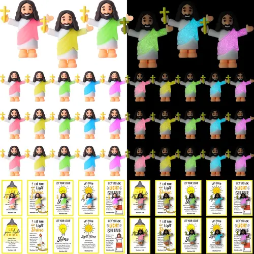 30 Sets Mini Jesus Glowing  Jesus Figurines for Mother's Day Christian Gift for Women Religious Theme Party Favors Original Design Sunday School Gift Employee Appreciation Gift Creative Gift for Christian Baptism Family Friends,dorm essentials