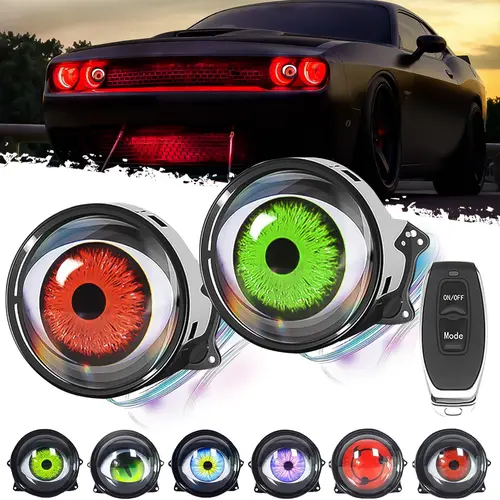 DIBMS Devil's Eye Car Headlights, Dynamic Devil's Eye, Adjustable Eye with Remote Control Led Dynamic Devil's Eye, Mini Lens Car Eyeball Lights, Dodge Challenger Trim Dynamic Headlights Adjustable LED Devil Eyes Headlights   Interior  Led Headlamps Bulbs