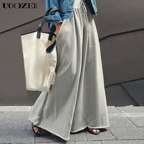 UOOZEE Women's Simple Minimalist Elegant Basic Cotton Comfy Pants - Loose-Fit Solid Color Machine Washable Trousers for Daily Wear & Home Use