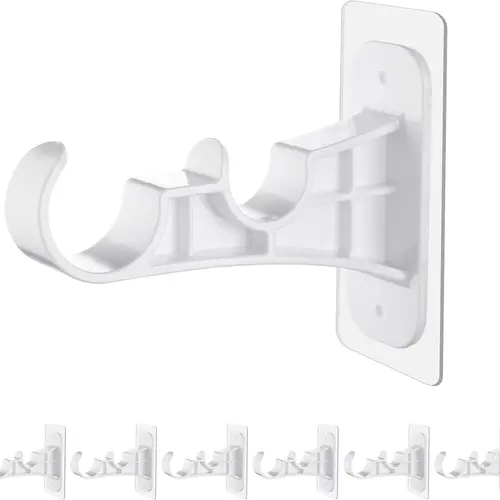 Antimbee White 6-Pack Invisible Acrylic-Gel Adhesive No-Drill Double Curtain Rod Brackets, 2 Hooks Per Pack, 13lb Heavy Duty, Renter-Friendly Damage-Free, 6pack Coverage for Apartment & Dorm, Fits Glass/Mirror
