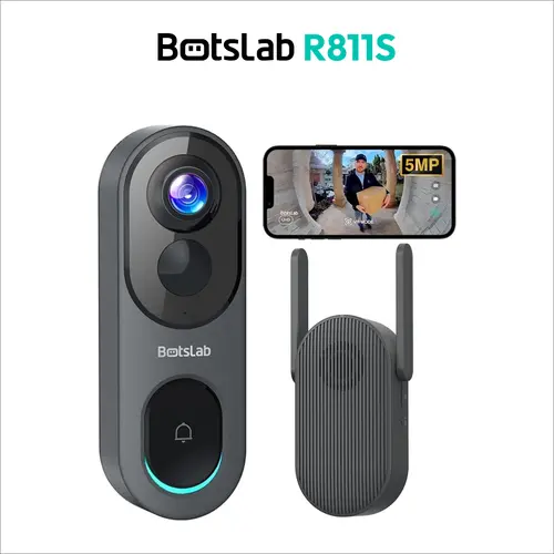 Botslab Wireless Doorbell Camera, 5/3MP Battery-Powered, 360° Panoramic View, 1:1 Full Body View, No Monthly Fee, 2.4GHz Home Use, Motion Detect, Radar+PIR Cut False Alerts, VR 4View Modes, 180 Days From 1 Charge