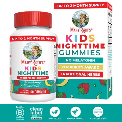 MaryRuth's Kids Nighttime Gummies - Sugar Free - NO Melatonin - L Theanine - Lemon Balm - Chamomile - Vitamin B6 - CLP Purity Award - Vegan - 60 Count