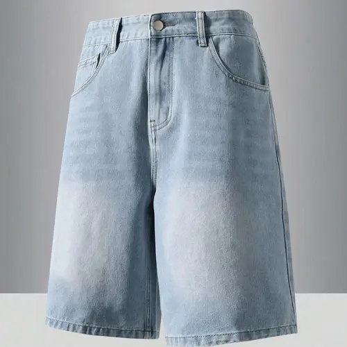 Men's Solid Color Light Wash Mid Denim Jeans Shorts, Loose Casual Comfy Minimalist Straight Leg Shorts for Summer, Men's Bottoms for Daily Wear, Menswear