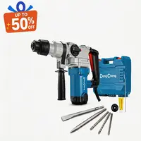【Summer Clearance】5-year warranty  DongCheng 1-1/8 Inch SDS-Plus Rotary Hammer Drill with Safety Clutch, 9.2 Amp Heavy Duty Corded Demolition Hammer for Concrete, 3.6 Joules, Including 3 Drill Bits, Flat Chisels and Point Chisels