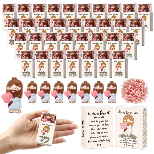 10/30 Sets Mini Jesus Boxes Gift Sunday School Supplies Jesus Keychain with Love Heart Positive Gift for Christian Women Church Group Employee Appreciation Gift Bulk Religious Party Favor Bible Learning Sunday School Gift Emotional Support