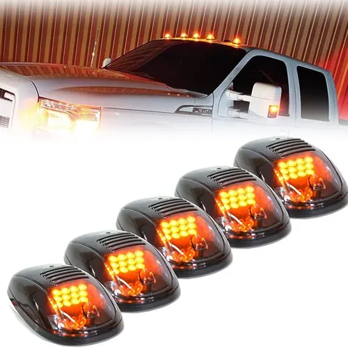 DIBMS Black Smoked Lens 12 LEDs Cab Clearance Light 5 Pcs Roof Top Marker Running Lights Kit for Ford Dodge Ram Trucks SUV POV Pickup - Amber Yellow Led Backlights