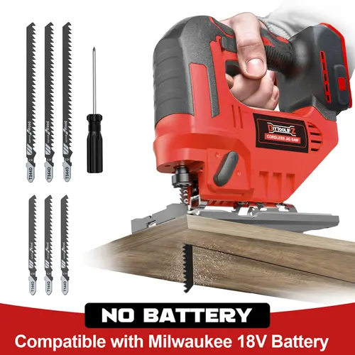 Cordless Jigsaw Compatible with Milwaukee 18V Battery(NO Battery!!), Brushless Jig Saw, 2900RPM, 0°-45°Bevel, 3 Action, LED Light for Straight/Curve Cutting Wood toolupgrade
