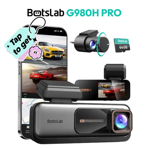 Botslab 4K Dash Cam Front and Rear 170° Ultra Wide Dashcam with ADAS Night Vision 24/7 Parking Mode IMX415 Sensor WDR 5G/2.4G WiFi Built-in GPS Loop Recording Dashboard Camera Recorder Free 64GB SD Card, Car Driving Recorder, Wi-Fi