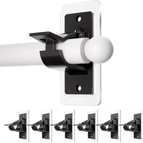 6 Pack Self Adhesive Rod Brackets, No Drill Needed Curtain Rod Holders, Nail Free Stick on Curtain Rod Hooks, Curtain Hangers for Bathroom, Bedroom, Livingroom, Hold up to 20lbs on Smooth Surface,summerwins
