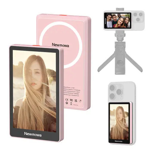 Newmowa Magnetic Phone Vlog Selfie Monitor Screen - Only for iPhone, 1080P Wireless Recording, Using Phone Back Camera for Selfie Vlog Live Stream TikTok, (Support 4K 30fps Wired Recording),back to school