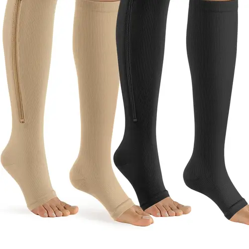 INNENS 3 Pairs Nylon Zipper Compression Socks 20-30mmHg Support Graduated Stockings for Mens Womens Athletic Running
