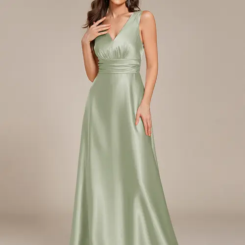 Ever-Pretty 2026 Evening dress V-neck Empire Waist Satin Maxi Bridesmaid Dress with Pockets 02326 Comfort,party dress, dress Spring  Evening dress