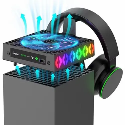 Xbox Series X Multi-Functional Cooling Pad Fan with Dustproof Storage Display, Temperature Control, Vibrant RGB Lights, Gaming Accessory Computer Peripherals sohochic