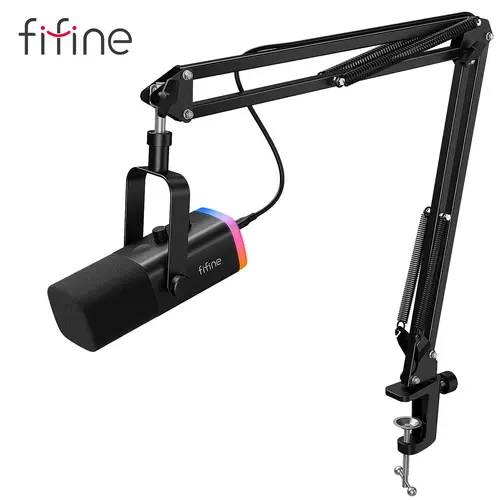 fifine AM8T XLR/USB Gaming Microphone with Boom Arm Stand, Dynamic PC Mic for Streaming Podcasting, Computer RGB Mic Kit, Mute Button, Headphones Jack, for Recording Vocal Voice-Over Audio, for USB-C Smartphone,father'sdaygifts