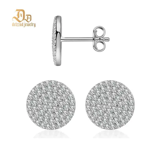 Delzzad S925 Iced Out Circle Shape Earrings Lab-Created Moissanite Stud Earring Moissanite Jewelry Perfect Birthday Mother’s Day Christmas Gift for Men Women Wedding Set