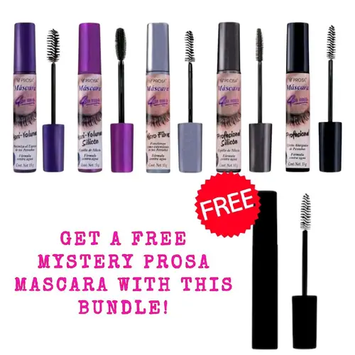 Prosa Viral 4-in-1 Waterproof Nourishing Mascara 5-Piece Cosmetic Bundle Makeup Set - Professional Silicone Brush for Natural Lash Definition & Longer Length, Free Gift Included, Water Proof, Bundle Makeup Sets