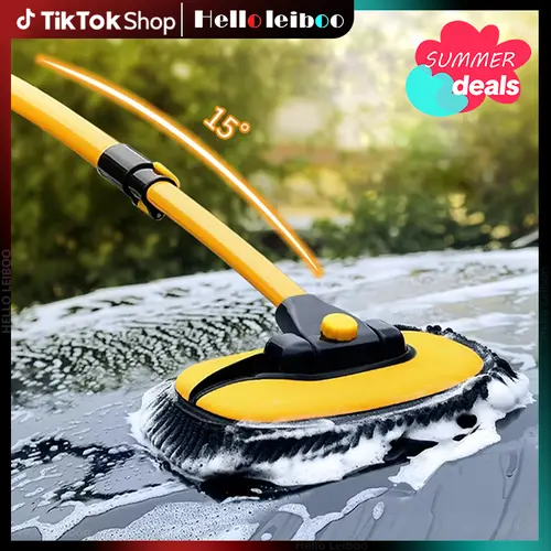 LEIBOO 47'' Long handle Car wash mop, 15° Ergonomic design, Microfiber material, Avoid scratching, Retractable aluminum pole(Durable), suitable for Cars, Truck, SUV, Bus and Home Clean - Car Wash Accessories!