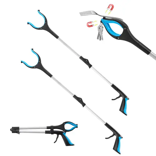【Summerfinds】VEVOR Reacher Grabber Tool 2-Pack 34" Foldable Portable Pickup Tool with 360° Rotating Wide Rubber Jaw, Dual-Sided Magnet, Lock, Lightweight for Seniors, Women, Trash & Garden Cleaning
