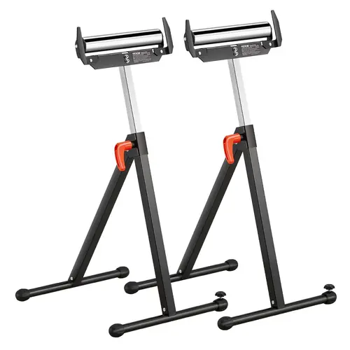 VEVOR 2-Pack Heavy Duty Adjustable Roller Stands, 250 lbs Load Capacity, 27-43 in Height Adjustment, Folding Chrome Steel 11.5" Roller Head, Edge Guides, Installation Made Easy for Table Saw Outfeed, Woodworking Cutting Support