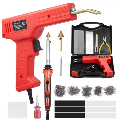 VEVOR Full Set Dual Tools Plastic Welder Kit, 100W Welding Gun + 60W/100W Soldering Iron, Professional Repair Tool with 1000PCS Hot Staples & 60 Rods for Car Parts, PP Plastics, Kayak Electronics Toys, Handle