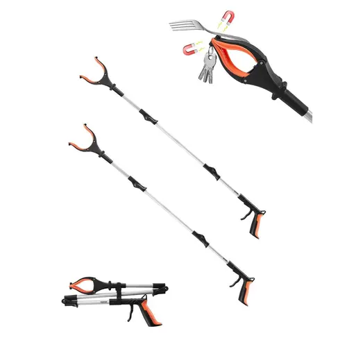 VEVOR 43" Heavy Duty Grabber Reacher Tool, Foldable Portable Pick Up Stick with LED Light, Lawn Garden Tools for Seniors, Essential Garden Equipment