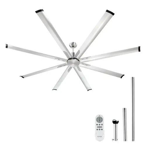 【DealsForYouDays】VEVOR 84-In Low Profile Flush Mount Ceiling Fan, 6-Speed Remote Control, Aluminum 8-Blade Reversible DC Motor, Brushed Nickel, Indoor/Outdoor Fan for Bedroom, Home, No Lighting