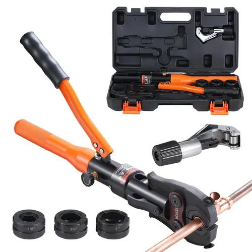 【Summerfinds】VEVOR Copper Tube Fittings Crimping Tool with 1/2"3/4"1" Jaws & Pipe Cutter - Hand Tools for Plumbing Repairs, Work Tools,father'sdaygifts